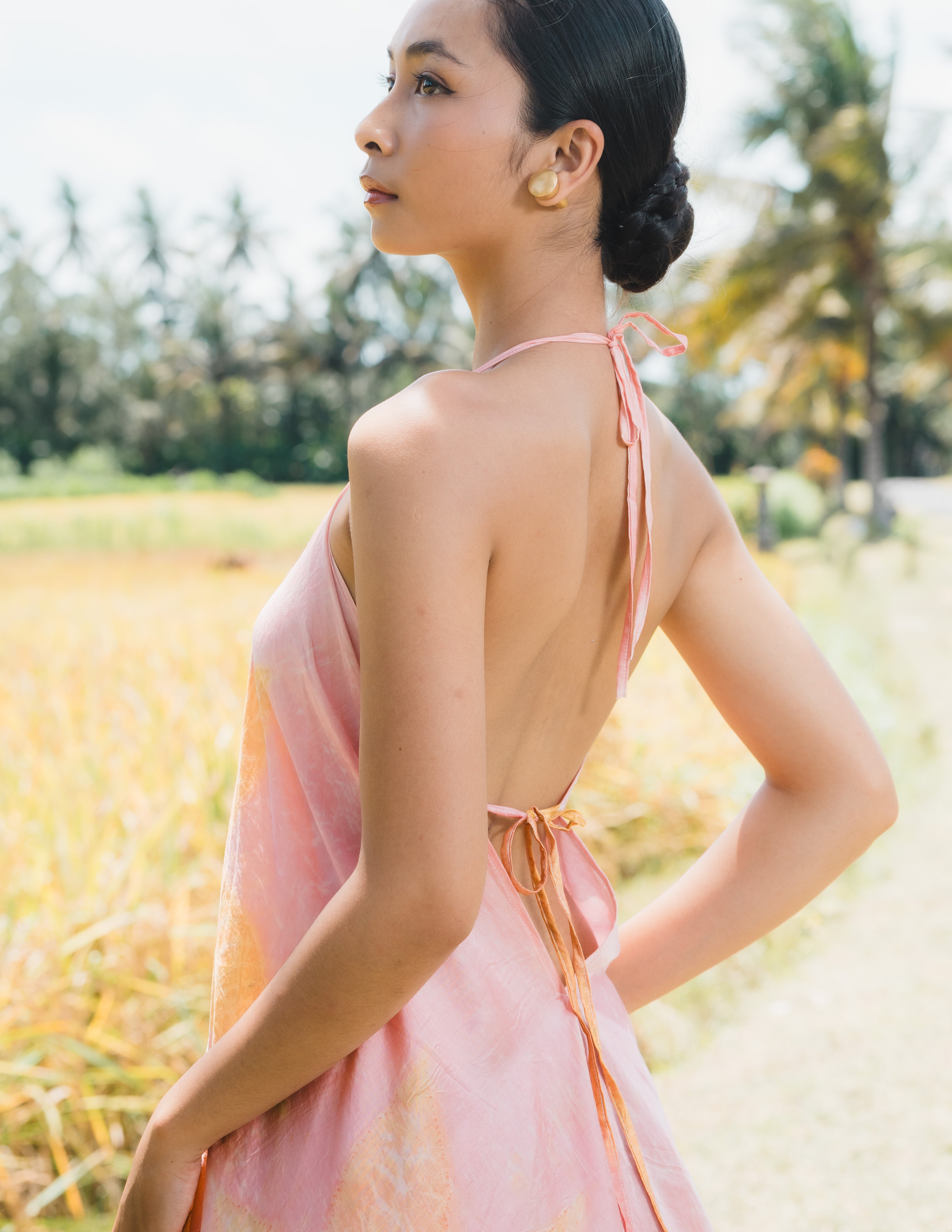 The Goddess – Pink & Yellow Cotton Silk Eco Print Dress